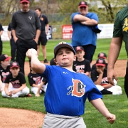 Daniel Papoosha, throwing out the first pitch for the Coach Pitch teams